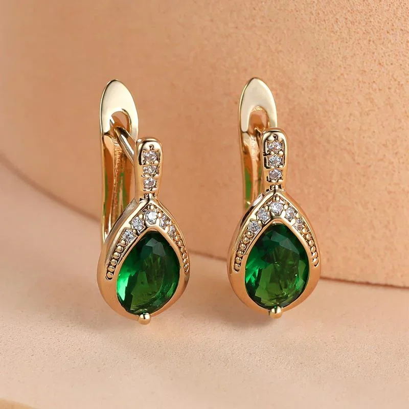 Teardrop Stone Dangle Earrings in Gold Color for Women