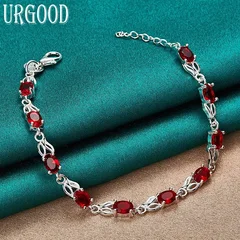 925 Sterling Silver Red AAA Zircon Bracelet-4