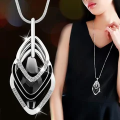 Geometric Crystal Pendant Sweater Chain Necklace for Women-1