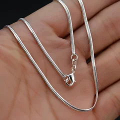 Fashion Silver Color Flat Snake Chain Necklace 2mm Width-1