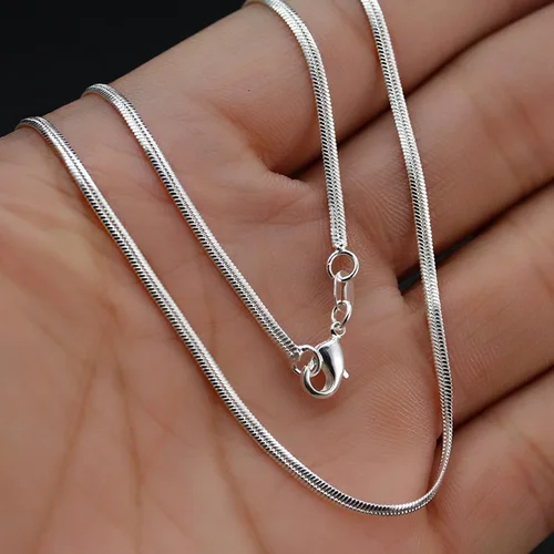 Fashion Silver Color Flat Snake Chain Necklace 2mm Width