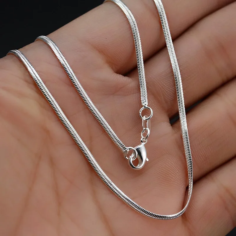 Fashion Silver Color Flat Snake Chain Necklace 2mm Width
