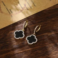 Rhinestone Four-Leaf Clover Women's Earrings-2