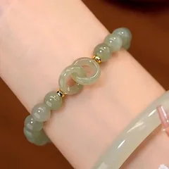 Natural Jade Bead Bracelet with Heart Charm-1