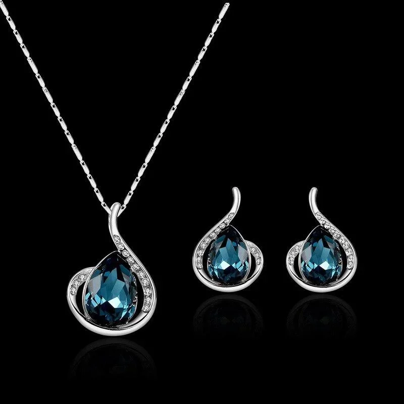 Elegant Waterdrop Pendant Necklace and Hook Earrings Jewelry Set for Women