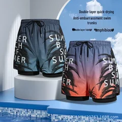 Men's Plus Size Quick-Drying Printed Beach Swim Trunks-1