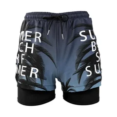 Men's Plus Size Quick-Drying Printed Beach Swim Trunks-2