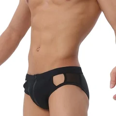 Sunga masculina de cintura baixa com zíper lateral aberto e arco-íris-3