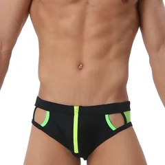 Sunga masculina de cintura baixa com zíper lateral aberto e arco-íris-5
