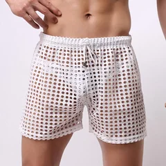 Men's Hollow Out Mesh Drawstring Beach Shorts-7