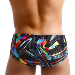 Men's Fashion Print Bikini Swim Briefs with Removable Pad-3