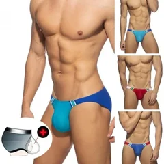 Men's Contrast Color Hollow Out Polyester Swim Trunks-2