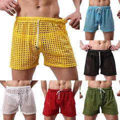Men's Hollow Out Mesh Drawstring Beach Shorts-1