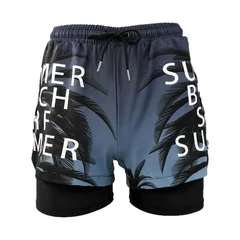 Men's Plus Size Quick-Drying Printed Beach Swim Trunks-4