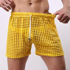Men's Hollow Out Mesh Drawstring Beach Shorts-4