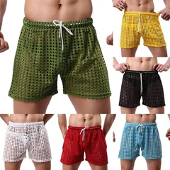 Men's Hollow Out Mesh Drawstring Beach Shorts-3
