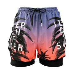 Men's Plus Size Quick-Drying Printed Beach Swim Trunks-3